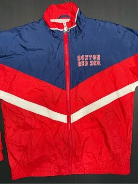 STARTER Boston Red Sox Colorblock Windbreaker Jacket - Red & Blue